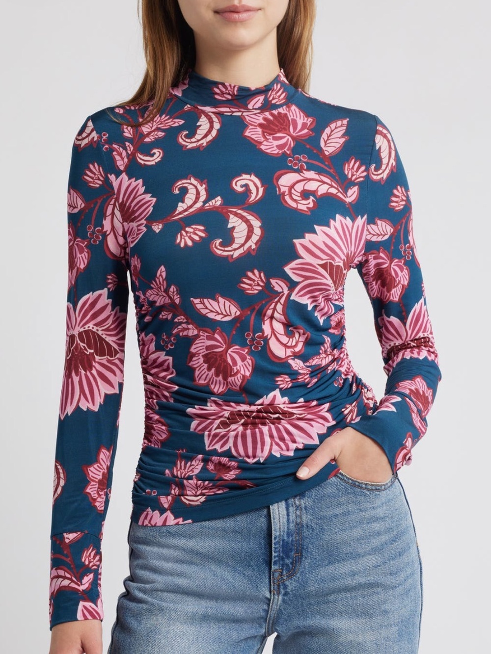 Farm Rio Flower Delicacy Ruched Jersey Top sz. S